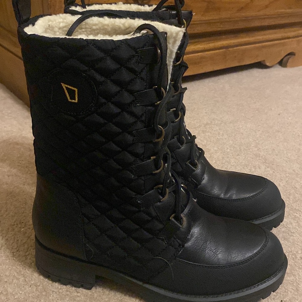 Matt Bernson Combat Style Boots Shearling Lined Black Women’s Size 8.5
